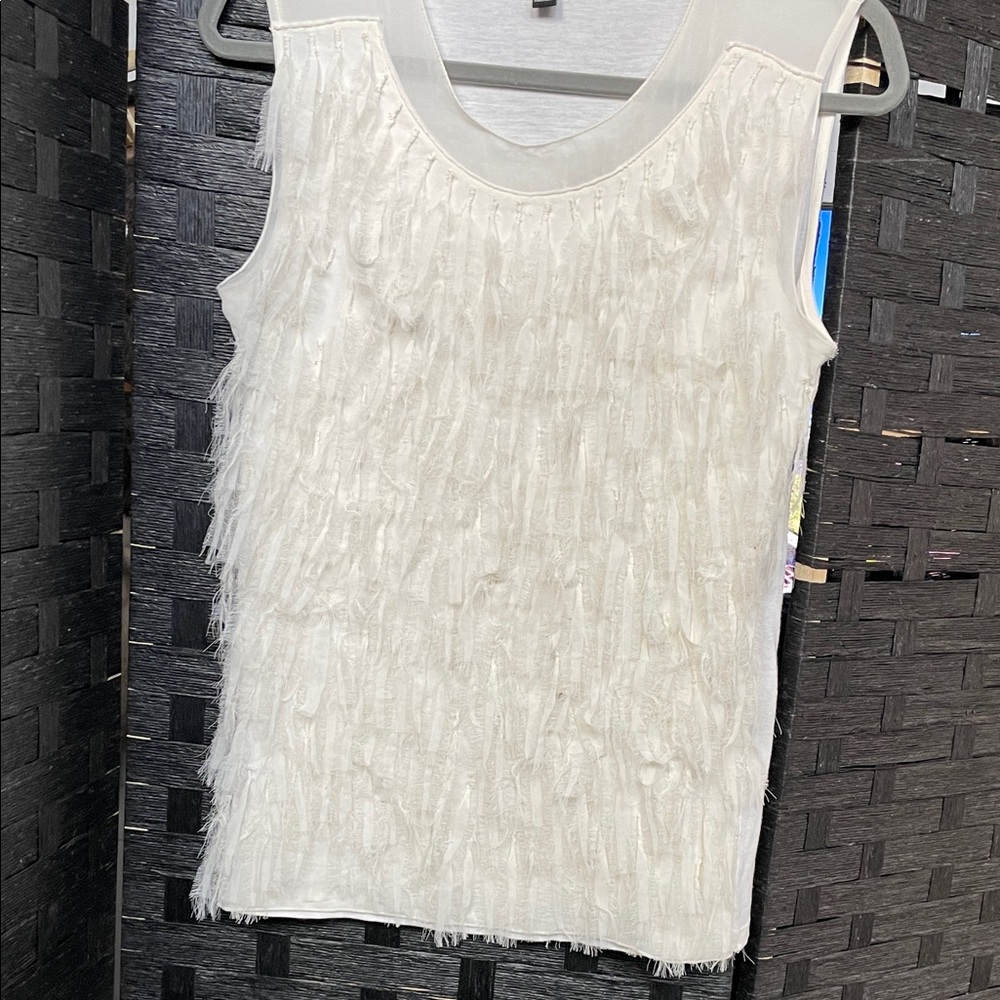 Ann Taylor Ivory Fringe Sleeveless Tank